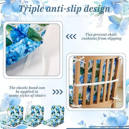 Hoteam 4 Set Outdoor Patio Chair Cushions 20 x 42 in Deep Seat Waterproof Patio Cushions Set for Furniture Replacement Removable Seat and Back (Blue Hydrangea) - style: Blue Hydrangea