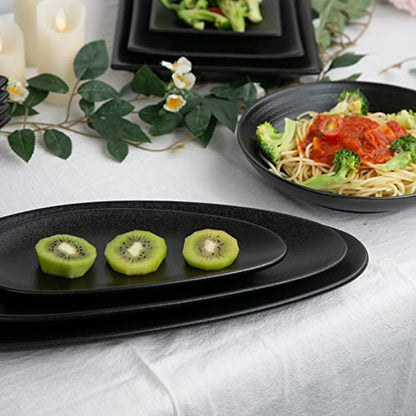 vicrays Large Oval Serving Platters, 16"/14"/10" Porcelain Serving Platters for Party, BBQ,Stackable Serving Trays Serving Plates for Appetizers, Sushi, Restaurant, Set of 3 (Black)` - color: Black