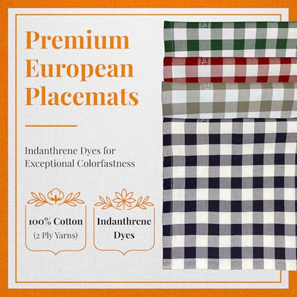 Premium Gingham Check Cloth Placemats by Carlo Lamperti Italy (Set of 4) 100% Cotton Carbon Grey Plaid Place Mats, 20x14 Jacquard Woven Cloth Stain Release Fabric for Dining Table, Machine Wash - color: Carbon