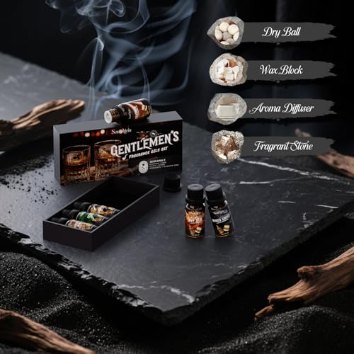 Soulorigin Gentleman Fragrance Oils Set, Essential Oil for Diffuser, Diffuser Oil, Use for Soap Candle Making, Sandalwood, Cedar, Rum, Leather, Smoky Oud, and Frankincense & Myrrh - color: Gentleman