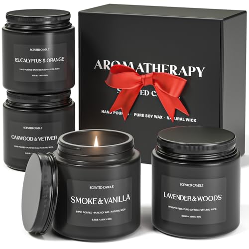 Scented Candles for Men, Soy Candles for Home Scented, Candle Gifts for Men, 4 Pack Aromatherapy Candle Gift Set for Relaxing, Stress Relief & Home Decor - color: Black Candle 4 Pack