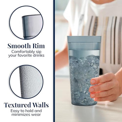 US Acrylic Cafe Plastic Reusable Tumblers (Set of 16) 20-ounce Water Cups in Grey | Value Set of Restaurant Style Drinking Glasses, Stackable, BPA-free, Made in the USA | Top-rack Dishwasher Safe - color: Gray, size: 20 ounces