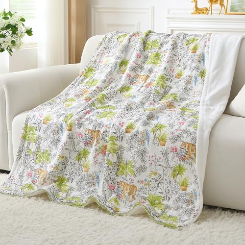 Viviland Cotton Blanket Muslin Blankets for Adult Reversible Flannel, Gifts for Women, Cozy and Soft for All Seasons, Home Decor Throw for Sofa, Chair, Tiger Yanina, 50x70 inches - color: Tiger Yanina, size: Large Throw Blanket (50 X 70 Inches)