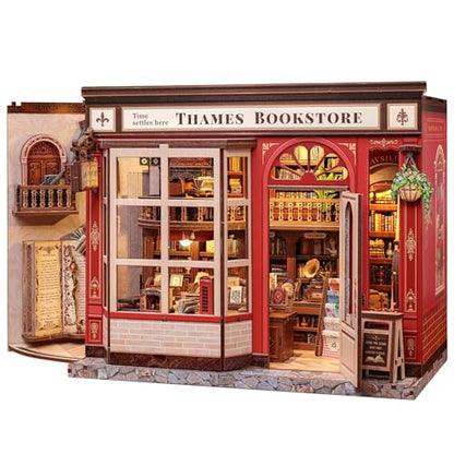 Book Nook Kit - 3D Wooden Puzzles for Adults | DIY Miniature House Kit Booknook British Style Bookshelf Decor Gifts for Women Readers Book Lovers (Thames Bookstore) - style: Thames Bookstore