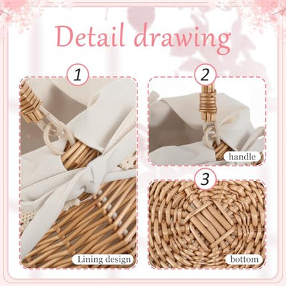 Weysat 2 Pcs Small Flower Girl Basket with Handle, Fabric Liner, Wicker Rattan Flower Basket Set, Rustic, Cute, Hand Woven for Wedding Girl Home Decorations Picnic Garden Candy Sweets Gifts Storage - style: Fabric Liner