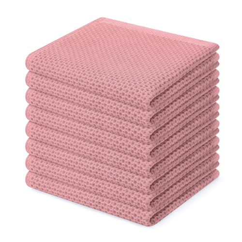Homaxy 100% Cotton Waffle Weave Kitchen Dish Cloths 8-Pack, Dried Rose | 12 x 12 Inches, Ultra Soft Absorbent Dish Towels, Quick Drying Dish Rags with Hanging Loop - color: Dried Rose, size: 12 X 12 - 8 Pack