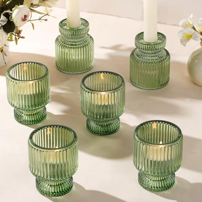 6 Pcs Green Candlestick Holders - Glass Taper Candle Holders Tealight Votive Candle Holders for Table Centerpieces, Wedding, Dinner Party, Home, Gifts - color: Green, size: 6Pcs