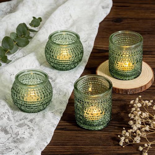 Rubtlamp 24Pack Green Votive & Tea Light Candle Holders with Dot Design, Glass Candle Holder for Table Centerpiece, Wedding, Baby Shower, Home Decorations - color: Green