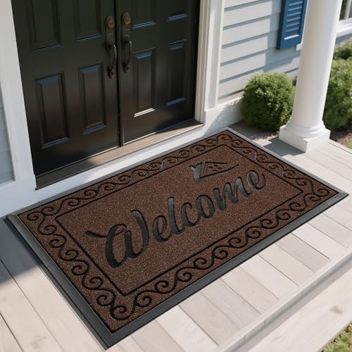 Yimobra Welcome Mat, Heavy Duty Sturdy Door Mats for Home Entrance Outdoor Indoor, Front Doormat for Outside Patio Floor Entry Porch Garage Office, Waterproof, Low Profile, 60 x 36, Coffee - color: Coffee, size: 60x36 Inch