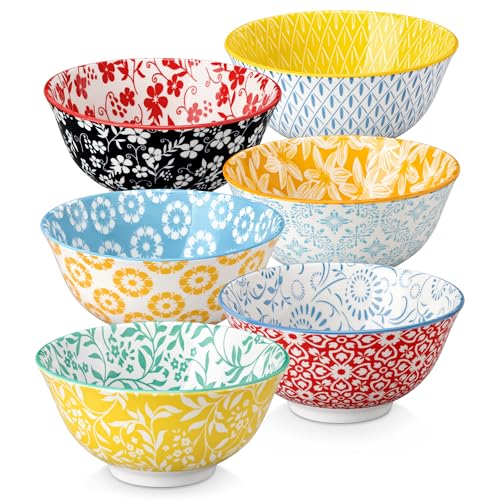 vancasso SELENE 24 oz Cereal Bowls Set of 6, Porcelain Soup Bowls | For Cereal, Soup, Pasta, Salad, Vivid Floral Design, Stackable Bowls, Microwave, Dishwasher Safe, Porcelain - color: Pastel