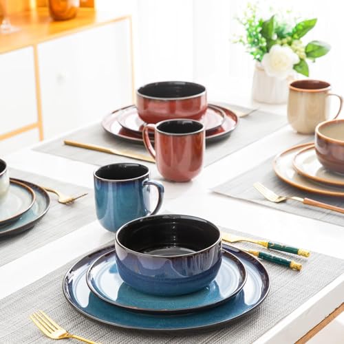 LERATIO Ceramic Coffee Mugs Set of 6,12oz Handmade Coffee Mugs Set | Large Handle for Cappuccino/Latte/Tea/Hot Cocoa,Oven &Dishwasher & Microwave Safe-Colorful - color: reactive glaze-Mixing