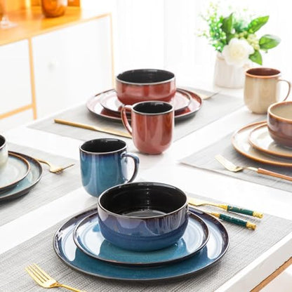LERATIO Ceramic Coffee Mugs Set of 6,12oz Handmade Coffee Mugs Set | Large Handle for Cappuccino/Latte/Tea/Hot Cocoa,Oven &Dishwasher & Microwave Safe-Colorful - color: reactive glaze-Mixing