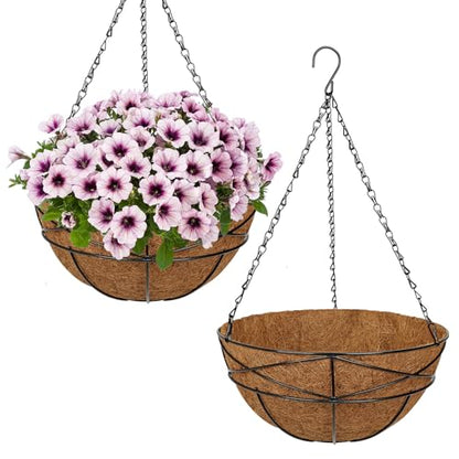 2 Pack 12 inch Metal Hanging Baskets for Plants Outdoor Metal Wire Hanging Basket Planter with Coco Fiber Liners Flower Pots for Home Porch Garden Patio, Diamond-Shaped - size: 12" x 2 Pack, style: Diamond