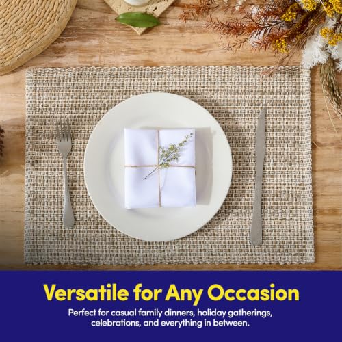 Sweet Home Collection 100% Cotton Placemats for Dining Room Rectangle Two Tone Woven Fabric 13" x 19" Soft Durable Table Mat Set, Set of 6, Eggshell - color: Eggshell, size: Rectangle 13" x 19"