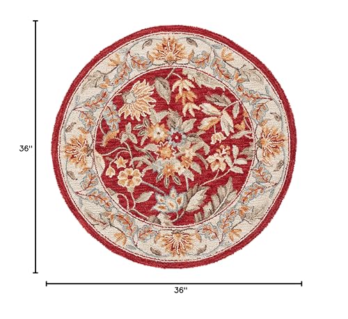 SAFAVIEH Chelsea Collection 3' Round Red HK141C Hand-Hooked French Country Wool Area Rug - color: Red, size: 3' (Round)