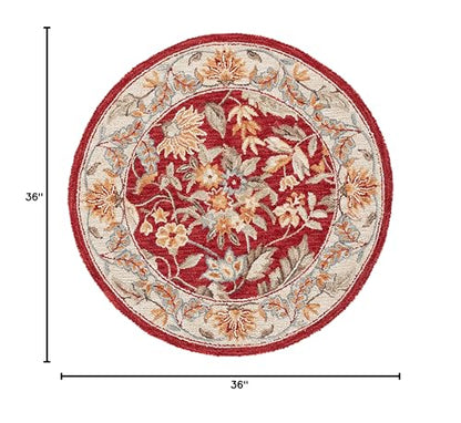 SAFAVIEH Chelsea Collection 3' Round Red HK141C Hand-Hooked French Country Wool Area Rug - color: Red, size: 3' (Round)