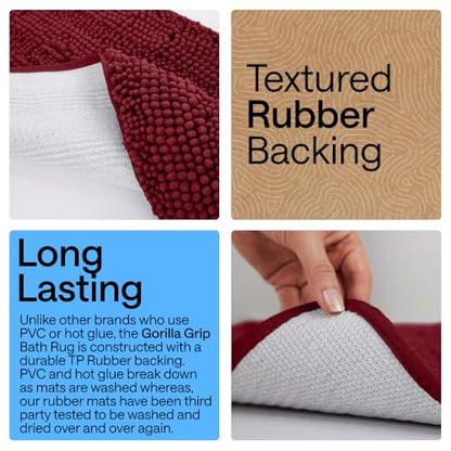 GORILLA GRIP Bathroom Rug Sets 3 Piece, Bath Mat Set and Oval Toilet Base with Rubber Backing, Plush Absorbent Shaggy Chenille Washable Mats, Includes 24x19.5, 24x17 and 30x20 Inch Rugs, Burgundy - color: Burgundy, style: 24"x19.5" + 24"x17" + 30"x20" - 3