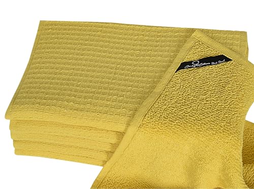 Dish Towels|Kitchen Dish Cloths Two-Sided Waffle Terry|13x28 Inches 100% Cotton Dish Rags Washing Dishes|Super Absorbent Reusable Quick Drying Dish Towels| 6-Pc Set Lemon Yellow - color: Lemon Yellow-2