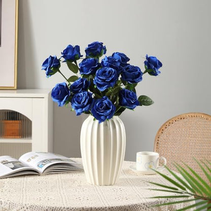 Tifuly Royal Blue Roses Artificial Flowers -12 pcs Realistic Single Long Stem Fake Silk Roses Bouquet for Party Home Wedding Centerpiece Office DIY Decor | 12 pcs Realistic Single Long Stem Fake Silk Roses Bouquet for Party Home Wedding Centerpiece Office
