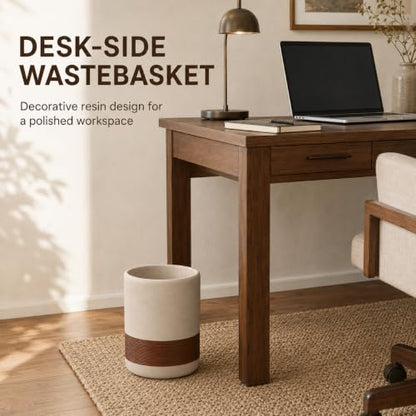 YMXYJM Resin Trash Can, Modern Round Wastebasket, 2 Gallon,Brown | Modern resin trash can with 2-gallon capacity, sturdy base, and open-top design for bathroom, kitchen, office, and home - color: Brown