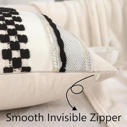 Boho Throw Pillow Covers 18x18 inch Set of 2 Black Cream | Stripe Pillow Covers,Farmhouse Cushion Case,Chenille Pillow Cases,Neutral Pillowcase for Sofa Couch Bed - color: Black Stripe, size: 18" x 18" (Pack of 2)