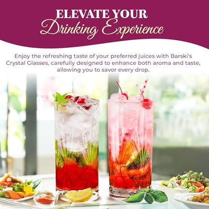 Barski Highball Glass - Drinking Glasses - Set of 2 - Hiball Tumblers - Glass Crystal Tumbler - for Water, Juice, Beer, Mixed Cocktails, Mojito Glass, Tom Collins Bar Glassware, 12 oz, Made in Europe - size: Set of 2 Highball 12 oz.