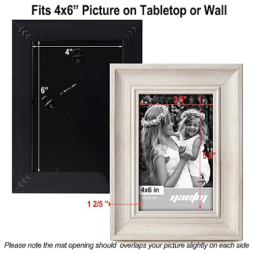 Yaetm 4x6 Picture Frame Set of 4, 1.4” Wide Molding & Rustic White Photo Frames with HD Tempered Glass, Display on Table Top & Wall Mounting (4 pack, Rustic White) - color: Rustic White, size: 4x6, 4 pack