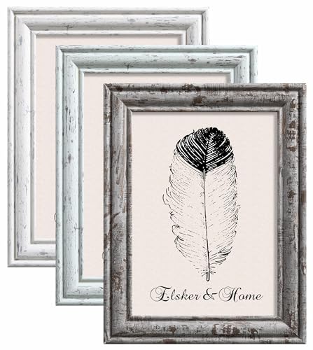 ELSKER&HOME 5 x 7 Rustic Picture Frames, Farmhouse, Distressed, 3 Pack | Farmhouse Wall Decor, Wedding, Wall or Tabletop Display, Horizontal or Hertical Display, Colorful， Photo Frames - size: 5 x 7