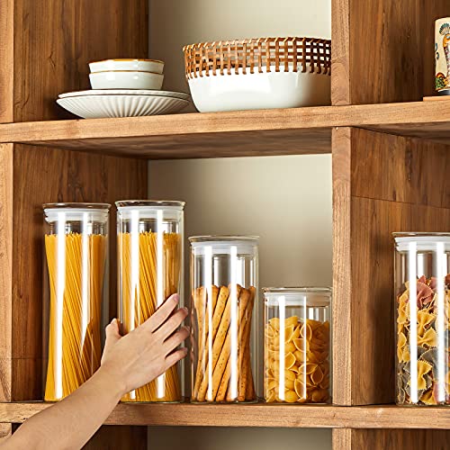 ZENS 10oz Glass Jars with Airtight Lid, 4 Pack Glass Kitchen Canisters Set for Spice, Loose Tea, Small Clear Glass Storage Jars with Labels for Herbs, Sugar | Borosilicate Clear Glass Canisters Set for Spice, Small Tea Jars for loose Tea with Labels for H