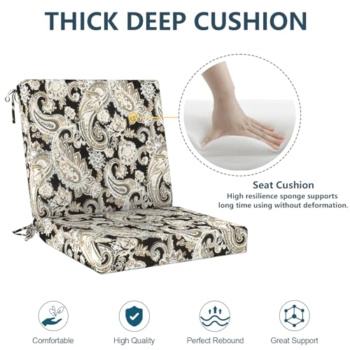 DYTXIII Outdoor Midback Chair Cushions Set of 2-20"x17" Water Repellent & Fade-Resistant Patio Seat Cushions with High-Resiliency Foam, Non-Slip Ties for Dining, Balcony Furniture-Paisley Black - color: Paisley Black