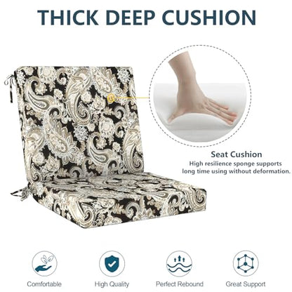 DYTXIII Outdoor Midback Chair Cushions Set of 2-20"x17" Water Repellent & Fade-Resistant Patio Seat Cushions with High-Resiliency Foam, Non-Slip Ties for Dining, Balcony Furniture-Paisley Black - color: Paisley Black