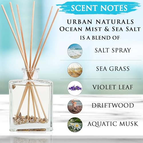 Reed Diffuser Set, Ocean Mist & Sea Salt - Bathroom Décor | Made with Essential Oils & Real Botanicals, Sleek Rectangular Refillable Glass Bottle, Made in the USA - color: Ocean Mist & Sea Salt
