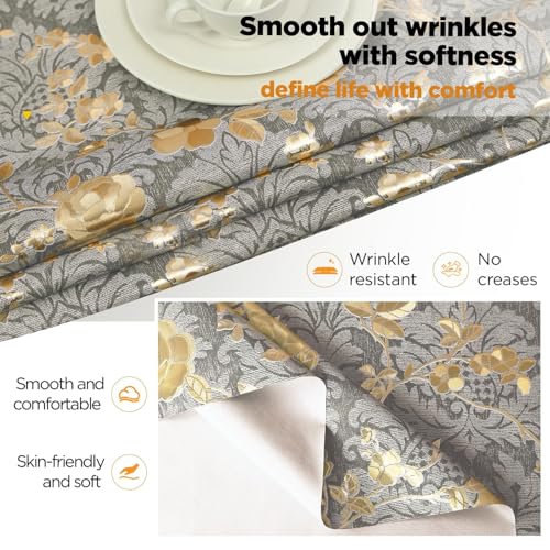 Rectangle PVC Table Cloth Elegant Gold Vine Flower Waterproof Oil-Proof Heavy Duty Vinyl Fitted Tablecloths Wipeable Washable Stain-Resistant Table Cover Dining Christmas Party (Lake Blue,54" X 78") - color: Lake Blue