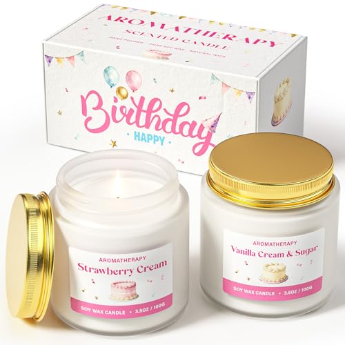 Birthday Candle, Scented Candles Gifts for Women, Soy Candle Gift Set, Pink Birthday Candles, 2 Pack Sweet Aromatherapy Candles for Celebration & Relaxing - color: Birthday Candle