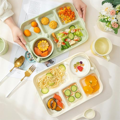 Large Divided Porcelain Sectional Plates,2pcs Portion Control Plates, Divided Snack Serving Tray, Food Containers, Appetizer & Lunch Plates,Lightweight Picnic Plate for Adult Kids (Yellow) - color: Yellow
