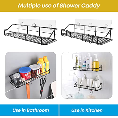 KESOL Adhesive Shower Caddy, Shower Shelf Organizer, SUS304, 2 Pack, Black | Bathroom Organization with Hooks, Stainless Steel shower shelves - color: Black