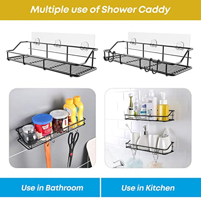 KESOL Adhesive Shower Caddy, Shower Shelf Organizer, SUS304, 2 Pack, Black | Bathroom Organization with Hooks, Stainless Steel shower shelves - color: Black