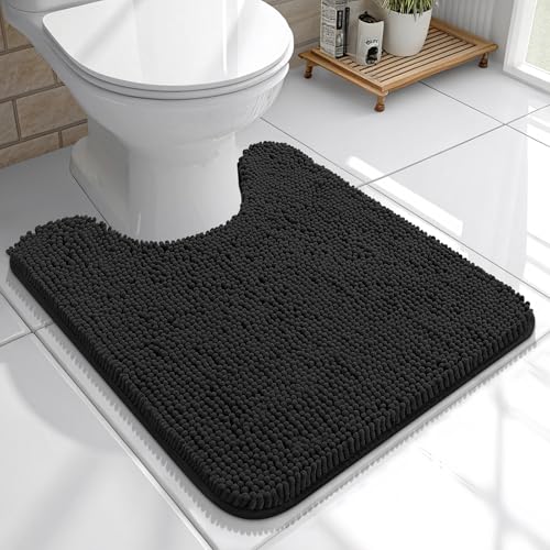 OLANLY Toilet Rugs U-Shaped 20x20, Soft Absorbent Chenille Contour Rugs | Black, Quick-Drying Rubber Backing, Machine Washable Non-Slip Shaggy Bathroom Mat for Toilet, Home Decor Accessories - color: Black, size: 20" X 20" Contour Rug