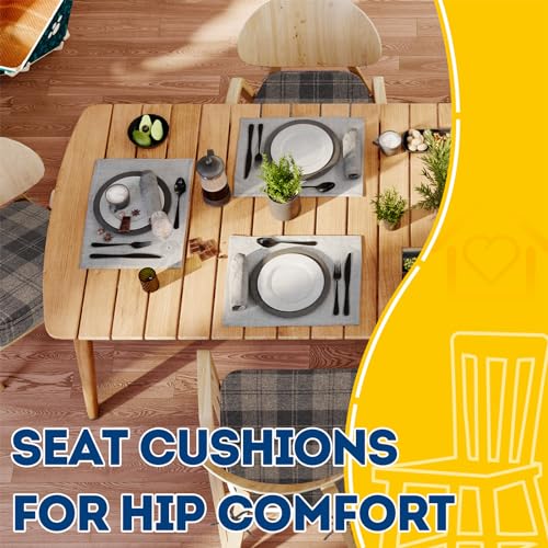 AAAAAcessories D-Shaped Chair Cushions, 2" Thick Dining Chair Pads with Ties and Removable, Machine-Washable Cover, 17" x 16", Set of 2, Brown Checkered - color: Brown Checkered, size: 2 Count(Pack of 1)
