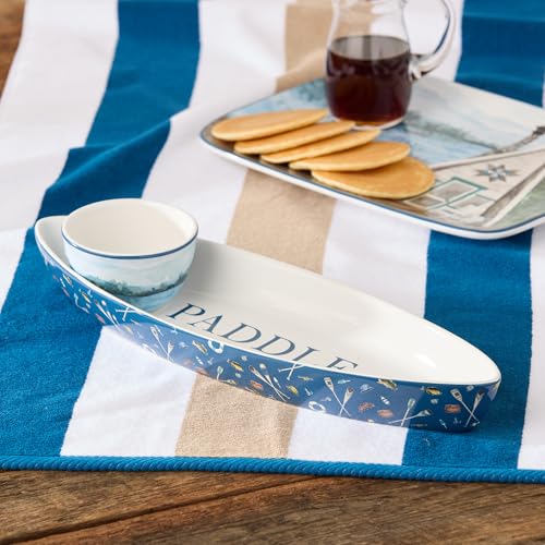 Wake at the Lake 3-D Canoe Chip & Dip Set, Two-Piece Serving Tray with Dip Bowl & Spreading Knife, Durable Design, Lightweight & Easy to Clean, Perfect for Chips, Veggies & Dips