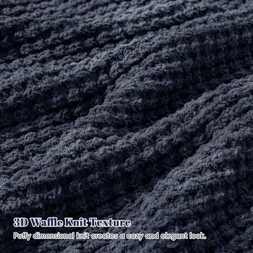 PHF Chenille Waffle Knit Throw Blanket- Plush Warm & Cozy 50" x 60" Ultra Soft Blanket- Chunky Fluffy Waffle Throws for Couch Bed Sofa - Navy Blue - color: Navy Blue, size: Throw(50"X60")