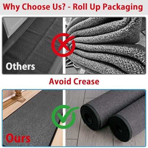 12ft Natural Jute Kitchen Rug Non Slip Washable, Rubber Backed Hallway Carpet Runner, Absorbent Laundry Room Runner Mat - color: Black, size: 2'4" x 12' (Rectangular)