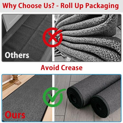 12ft Natural Jute Kitchen Rug Non Slip Washable, Rubber Backed Hallway Carpet Runner, Absorbent Laundry Room Runner Mat - color: Black, size: 2'4" x 12' (Rectangular)