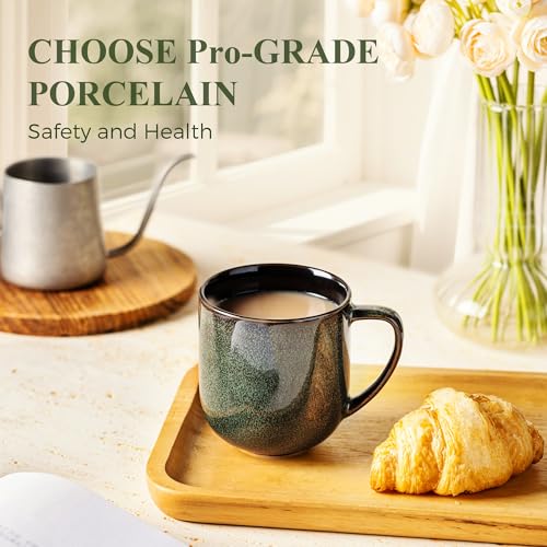 LERATIO Ceramic Coffee Mugs Set of 6,12oz Handmade Coffee Mugs Set | Large Handle for Cappuccino/Latte/Tea/Hot Cocoa,Oven &Dishwasher & Microwave Safe-Green - color: reactive glaze-3