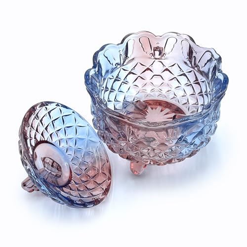 Colorful Crystal Glass Candy Snack Barrel Storage Jar Embossed Luxury Cookie Buffet Canister With Lids Jewelry Box Jar Biscuit Containers(Blue Purple Mixture) - color: Butterfly-Blue Purple Mixture