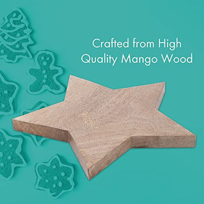 Mary Square Natural Brown Star 13.25 x 13 Mango Wood Christmas Cheese Cutting Board - style: Star