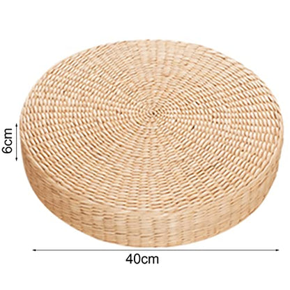 Comfortable Round Seat Cushion Woven Floor Cushion, Natural Straw Pouf Tatami Floor Poufs Meditation Cushion 40cm - size: 40cm