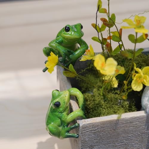 Set 2 Frog Décor Plant Decorations Pots 5.7 * 4.1 * 3.7 inch | Set 2 Cute Resin Fairy Garden Figurine Plant Decorations Cute Resin Fairy Figure Accessories Plant Pot Decorations - color: Green
