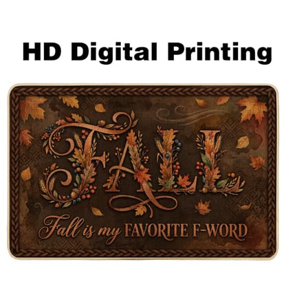 Leaves Welcome Door Mat, Seasonal Rustic Pumpkins Text Fall Brown Washable Low Profile Decorative Doormat for House Office Outside Inside Entrance Decor 29x17 Inch