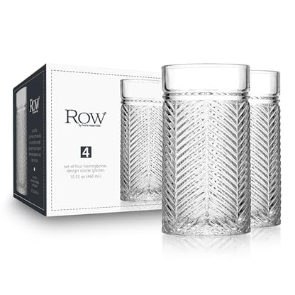Highball Glasses Set of 4 Herringbone, 15.5 oz Tall Drinking Glasses, Elegant Textured Premium Glassware Tumblers for Water, Juice, Cocktails, Everyday use Vintage Style Beverage Glass Set